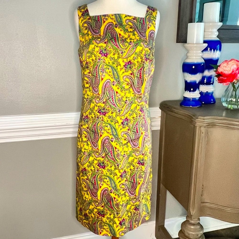 AMAZING SZ 8 EUC Lauren Ralph Lauren Yellow Paisley Dress 8 Vintage Style 026
